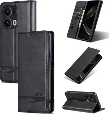 Produktbild von Leder Hülle für Oppo Reno13 Pro, Klapphüllen Brieftasche Magnetverschluss Ständer Schutzhülle Schwarz