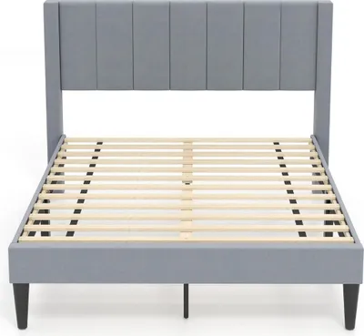 Image de Cadre de lit plateforme rembourré, 200 x 140 cm, velours gris