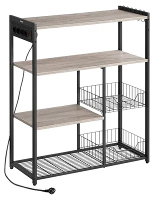 Obrázok produktu pre Polica do kuchyne s elektrickými zásuvkami, sivá/čierna, drevotrieska/oceľ – 35 x 80 x 93,5 cm