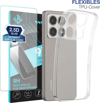 Produktbild von Handyhülle für Xiaomi 14T mit 9H Displayglas Displayschutz Hülle Transparent Flexibel Elastisch Case Cover Backcover Schutzhülle