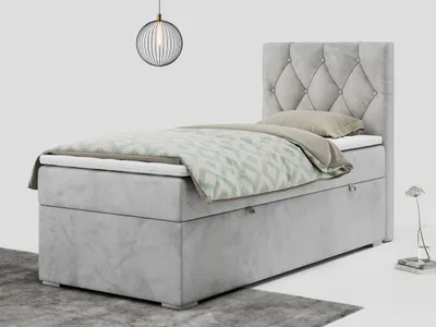 Immagine prodotto di Letto singolo con contenitore, letti per ragazzi da 90 cm, letto boxspring - ALDA - 90x200 cm - lato destro - grigio chiaro - H3