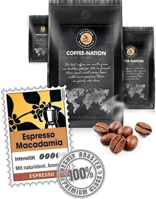 Produktbild von Kaffee ESPRESSO MACADAMIA aromatisiert von Coffee-Nation, 500g Bohnen