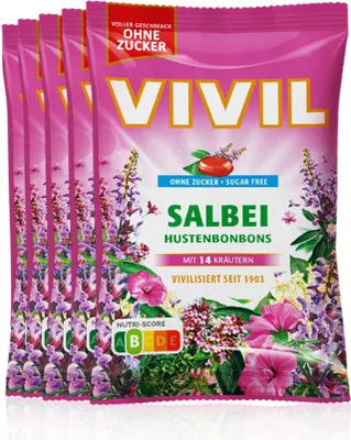 Produktbild von VIVIL Salbei Hustenbonbons ohne Zucker | 5 Beutel x 120g