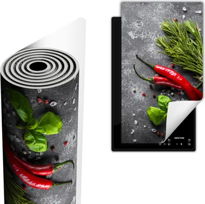 Produktbild von Herdabdeckplatte abdeckung Glaskeramikkochfeld abdeckplatte 30x52 cm Anti Rutsch Matte Aufrollbar, Gewürze Chili Schiefer