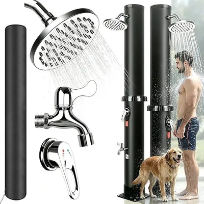 Produktbild von Solar Gartendusche 35Liter -Solardusche mit 360° Drehbarem Duschkopf und Fußhahn, Einstellbare Temperatur Aussendusche Solar dusche für Garten Pool Camping Hinterhof | inkl. Abdeckhaube