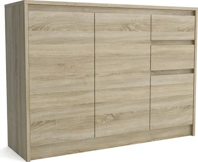 Produktbild von Masseno Kommode ASTORRE 113 cm Sideboard mit 2 Schubladen und 3 Türen für Wohnzimmer Schlafzimmer Modern 113x35x82 cm Sonoma Eiche / Sonoma Eiche