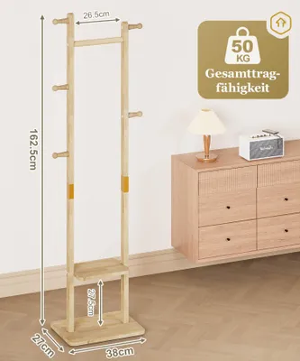 Productafbeelding van Kapstok, vrijstaand, hout, 5 haken, 2 planken, kledingstang, voor woonkamer