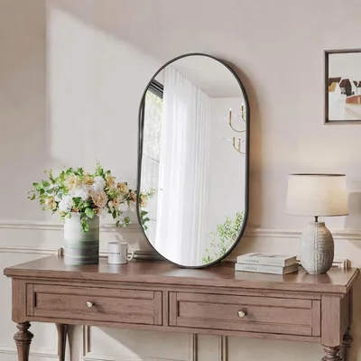 Immagine prodotto di Specchio da parete ovale ProximaX, 75 x 50 cm, colore nero, cornice in alluminio, vetro antisfondamento
