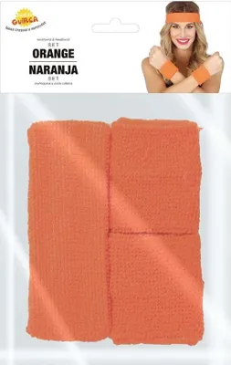 Obrázek produktu pro Retro sada potítek s čelenkou neon - oranžové - 80.léta - disco - 3 ks