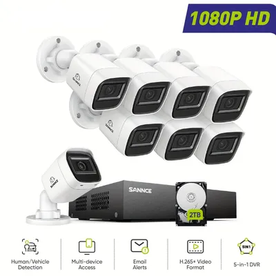 Image de Système de caméras de surveillance – 8 canaux, Full HD 1080P – Vision nocturne infrarouge – Détection de personnes et de véhicules