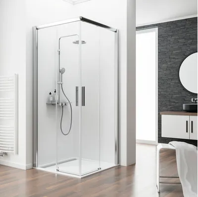 Produktbild von SCHULTE Eckeinstieg mit Schiebetür Kristall/Trend 90 x 90 x 200 cm Klarglas Profilfarbe chrom ohne unteres Profil