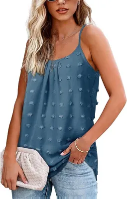 Damen Sommer Top mit Spaghetti-Trägern und Pompons Design - Lässiges ärmelloses Top für jeden Anlass