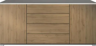 Produktbild von Vladon Sideboard Faro V2 - Kommode mit 2 Türen & 4 Schubladen, Schrank mit LED Lichtleiste, Anthrazit matt / Eiche Evoke (166,5 x 75,5 x 35)