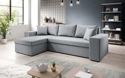 Produktbild von 3 Sitzer Ecksofa ANTONIO ALICE - 248x147x81cm, Ottomane links oder rechts, Schlaffunktion & 2 Bettkästen, Eckgarnitur, Samtbezug in Grau