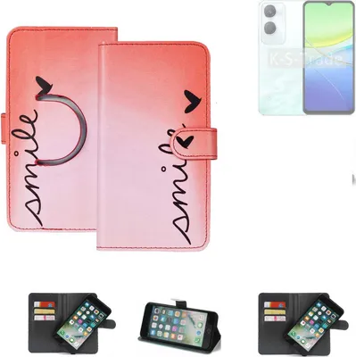 Produktbild von K-S-Trade Schutzhülle Handyhülle kompatibel mit Vivo Y36c Hülle cover bookstyle Etui ''smile'' rot Standfunktion Kameraschutz (1Stk)