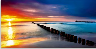 Produktbild von ARTland Glasbild Ostsee mit schönem Sonnenaufgang Größe: 60x30 cm