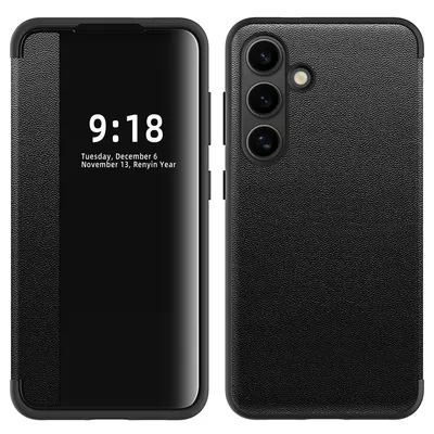 Image de Étui pour Samsung Galaxy S24 étui à rabat en cuirPolyuréthanefin avec fenêtre d'affichage noir