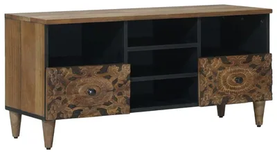Zdjęcie produktu dla vidaXL Szafka pod TV z półką brązowa 100 x 33,5 x 46 cm lite drewno mango
