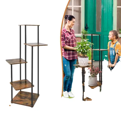 Image de Support pour plantes, structure en métal, design à plusieurs niveaux, 5 étagères