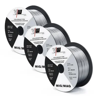 Produktbild von VECTOR WELDING MIG MAG Schweißdraht Fülldraht E71T-GS Ø1,0mm 3er Set je 1 kg NoGas
