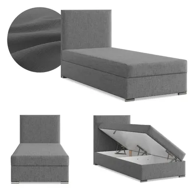 Produktbild von Boxspringbett mit Bettkasten, Einzelbett 90x200, Polsterbett mit Kopfteil, mit Bonell Matratze, Jugendbett, Kinderbett, Geflecht, ZONZA, Dunkelgrau