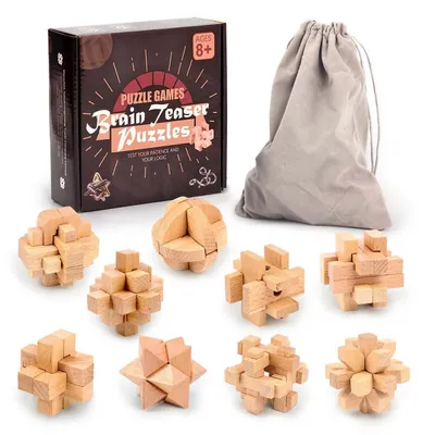Produktbild von Holz Knobelspiele 9 Stück, Geschicklichkeitsspiel, Logikspiel, IQ Spiel, Geduldspiel, Mini Puzzle, Denkspiel, Geschenk für Erwachsene, Teenager, Kinder, 4.5cm