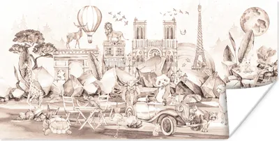 Produktbild von MuchoWow® Poster Kinder - Paris - Panda - Tiere - Heißluftballon 150x75 cm - ohne Rahmen