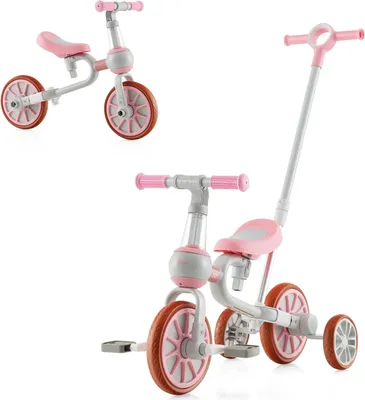 Immagine prodotto di Bicicletta per bambini - Bicicletta senza pedali e con pedali 2 in 1 - Manubrio regolabile - Pedali rimovibili - 2 ruote - Plastica - 3-6 anni - Rosa