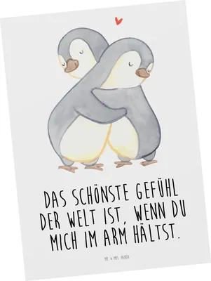 Produktbild von Mr. & Mrs. Panda Postkarte Pinguine Kuscheln - Weiß - Geschenk, für Freundin, Hochzeitstag, Partner, Freund, Ansichtskarte, Postkarten, bildkarte, Valentinstag, Grußkarte