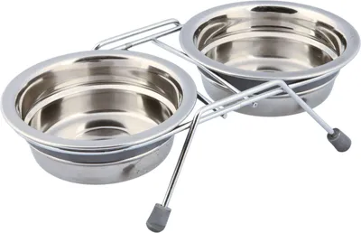 Produktbild von TRIXIE Napf-Set, Klapperschutz, Edelstahl / Metall, 2 x 0,25 l / Ø 11 cm / 23 x 6 x 14 cm, gr