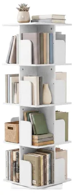 Produktbild von Bücherregal drehbar 360° weiß 4 Ebenen 40x40x126cm