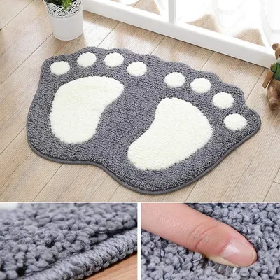 Produktbild von Badematte Badteppich aus Mikrofaser Anti Rutsch Fußspur Design Badezimmerteppich Weiche Badevorleger für Badezimmer Kinderzimmer 40 x 60 cm, Grau