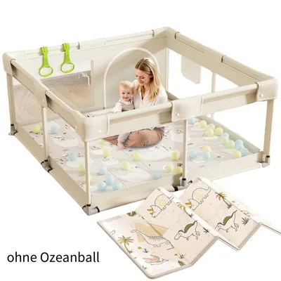 Produktbild von Baby Laufgitter, Laufstall mit Matte, 120 x 120 cm, Spielcenter für Kinder, Babyzaun, Kinderlaufställe, beige, Oxford, Stahl, 1,2 m, 1,2 m