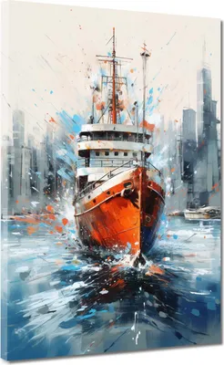 Produktbild von Schiff und Skyline Leinwandbild Wandbild Kunstdruck XL Wanddeko: 30x40x2cm