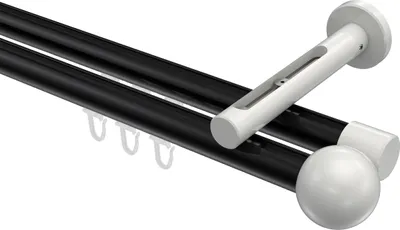 Produktbild von Interdeco Innenlaufstange / Gardinenstange mit Innenlauf Schwarz / Weiß, Typ Siteno Luino (Kugel), 20 mm Ø 2-läufig, 260 cm