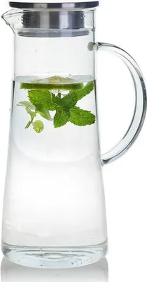 Produktbild von 1,4 Liter Saftkanne mit Deckel - Hitzebeständiger Borosilikatglas-Karaffe für kaltes/heißes Wasser, Tee, Milch