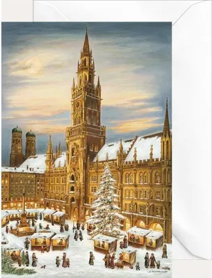 Produktbild von Weihnachtsklappkarte München Rathaus mit Marienplatz-Motiv