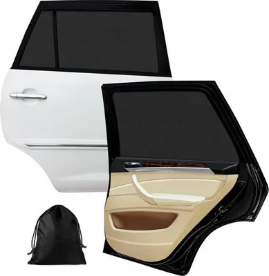 Immagine prodotto di Set da 2 parasole per auto Unyqoos® – colore nero, protezione UV, universali per finestrini laterali e posteriori fino a 120x56 cm, tessuto altamente elastico a doppio strato, pieghevoli e lavabili