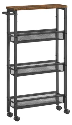 Produktbild von Vintage-Trolley braun-schwarz – Spanplatte und Stahl – Aufbewahrungswagen – 13 x 45,4 x 77 cm