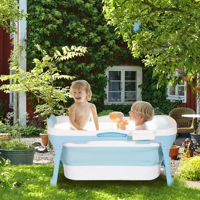 Produktbild von Jopassy Faltbare Badewanne , für Badezimmer, Dusche und Balkon, Mit Abdeckung & Massagerollen, dicker Kunststoff tragbare Wanne Blau 116 x 60 x 50 cm