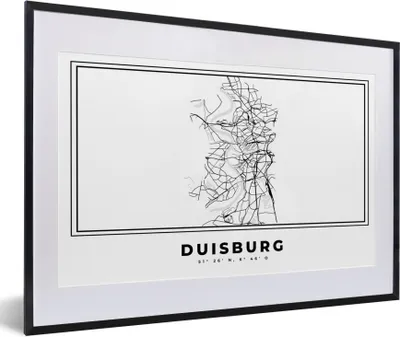 Produktbild von MuchoWow® Gerahmtes Poster Schwarz und weiß - Deutschland - Karte - Stadtplan - Duisburg 60x40 cm - Poster mit Schwarzem Bilderrahmen Wandposter Rahmen Foto Bilder - Schlafzimmer - Plakat in Rahmen - Drucken