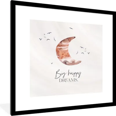 Produktbild von MuchoWow® Gerahmtes Poster Kinder - Sprichwörter - Große glückliche Träume - Jungen - Mädchen - Aquarellieren 40x40 cm - Poster mit Schwarzem Bilderrahmen Wandposter Rahmen Foto Bilder - Poster - Plakat im Rahmen