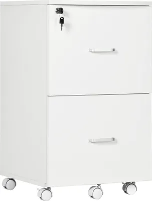 Obrázek produktu pro Mobilní úložný box do kanceláře – archivní skříňka se 2 zásuvkami – 5 koleček – materiál: MDF a dřevotříska – rozměry: 43 x 45 x 72 cm – barva: armádově zelená