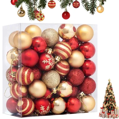 Weihnachtskugeln, 50 Stück, 4 cm, Kunststoff, unzerbrechlich, rot-gold