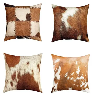 Productafbeelding van Kussenslopen met koeienprint, 50x50 cm, bruin, 4 stuks, polyester