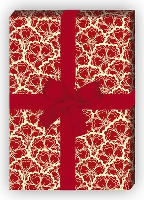 Produktbild von Klassisches schönes Blüten Geschenkpapier in Spitzen Optik, rot - G10076, 32 x 48cm
