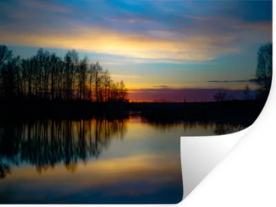 Produktbild von MuchoWow® Wandtattoo Wandsticker Wandaufkleber Wasser - See - Bäume - Sonnenuntergang - Natur 40x30 cm Selbstklebend und Repositionierbar - Faltenfrei