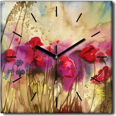 Produktbild von Coloray Uhr auf Leinwand 30x30 cm Wand Uhr Dekoration Wohnzimmer Segeltuch schwarze Hände -Aquarelle Blumen
