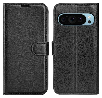Image de Étui pour smartphone Google Pixel 9 / 9 Pro, noir, en simili cuir, style livre