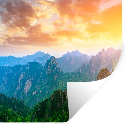 Produktbild von MuchoWow® Wandtattoo Wandsticker Wandaufkleber Berge - Bäume - Sonnenuntergang - Natur 100x100 cm Selbstklebend und Repositionierbar - Wierderverwendbar - Selbstklebend